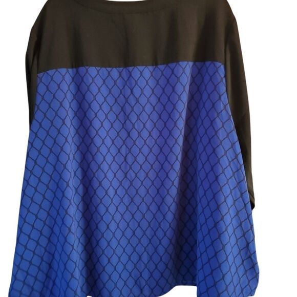 Catherines Color Block Blouse Black/Blue •Size 3X - Picture 2 of 12